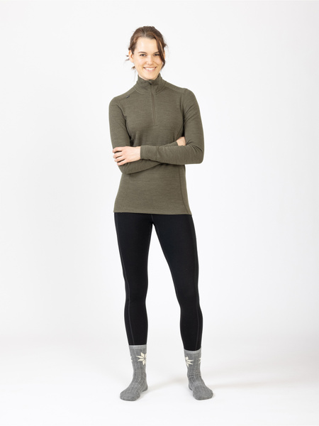 Merino Ss 1/2 Zip Women Khaki Green